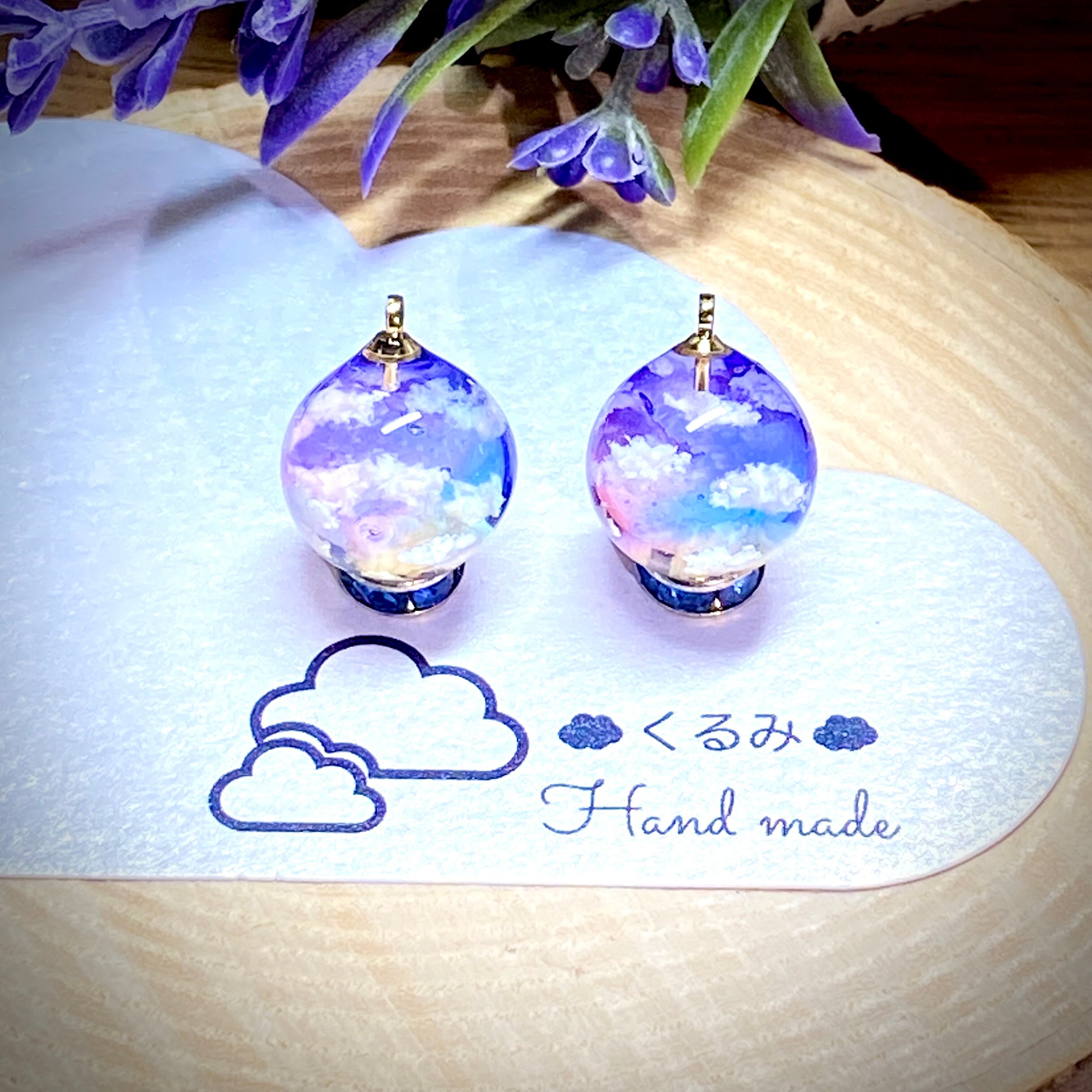 レジンピアス イヤリング 夕暮れ空 まん丸 12mm