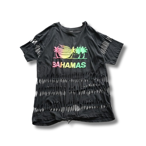 カットオフ リメイク "BAHAMAS" プリントTシャツ（表記XXXL・実寸XL相当）｜NA857