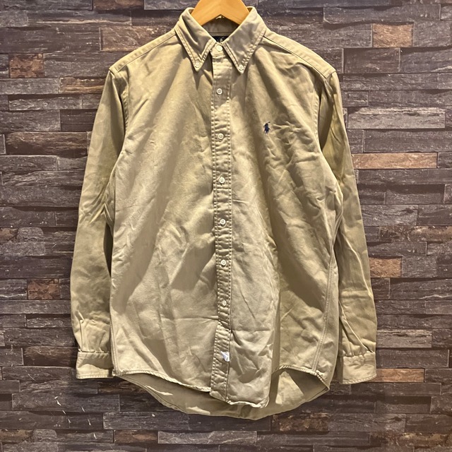 RALPH LAUREN COTTON TWILL B.D SHIRT BEIGE 1990'S OLD USA製