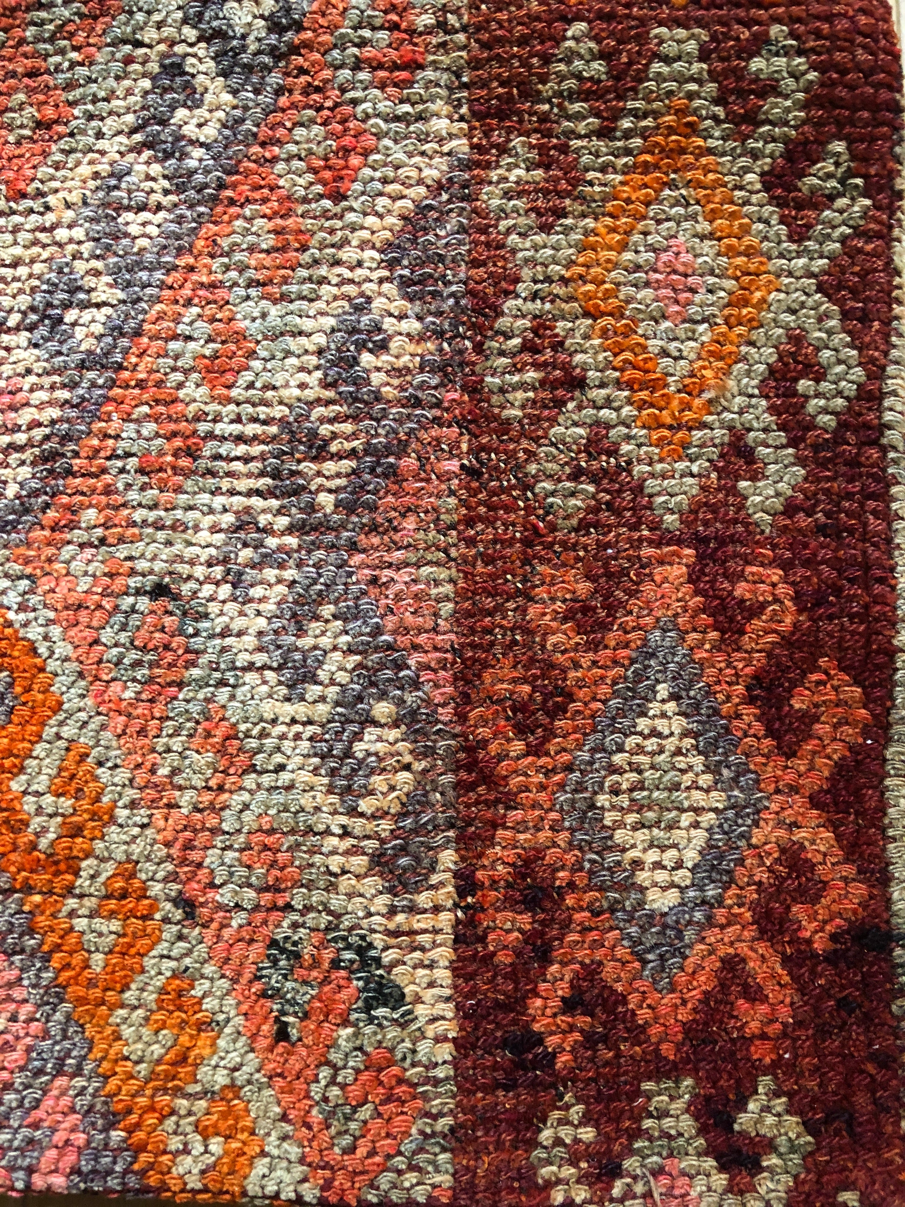 オレンジ色　アンティーク絨毯クッションカバー オレンジ色 アンティーク絨毯クッションカバー