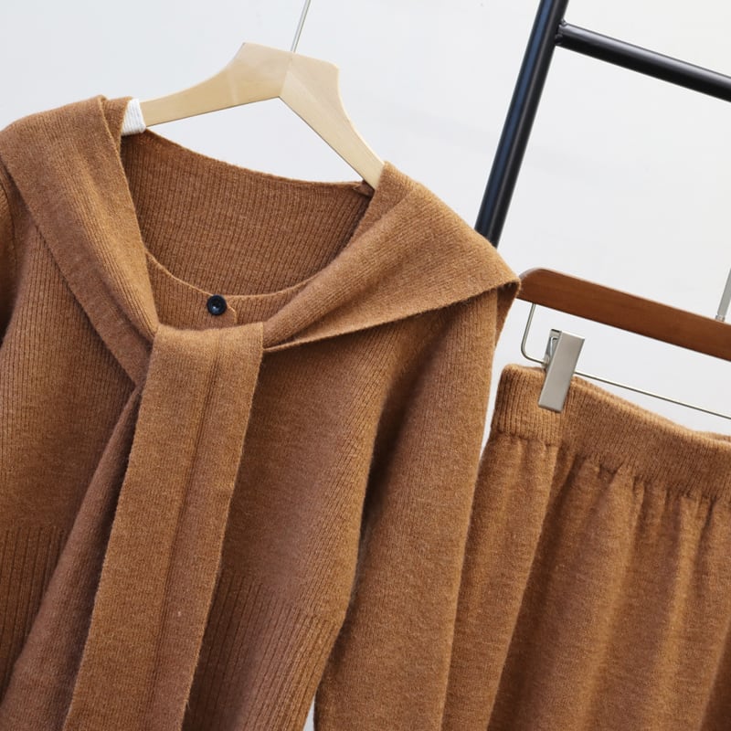 【set】ストール×セーター×スカート3点セット Q6549