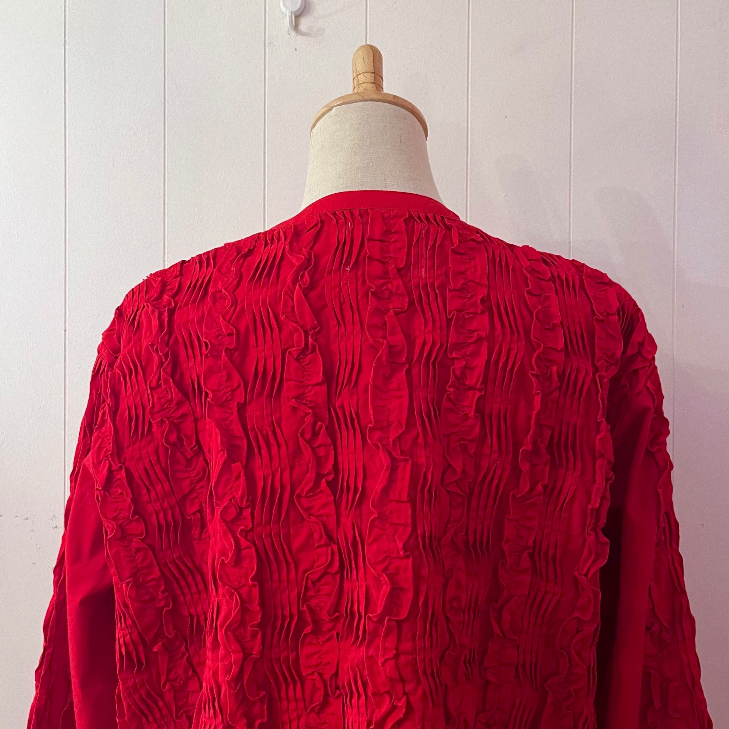 red frill pintuck cotton blouse