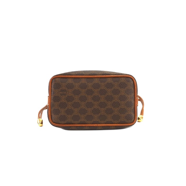 CELINE　セリーヌ　マカダム　ブラゾン型押し　ミニバッグ　巾着　ドローストリング　ショルダーバッグ　ブラウン　vintage　ヴィンテージ　オールドセリーヌ　4rcbjm