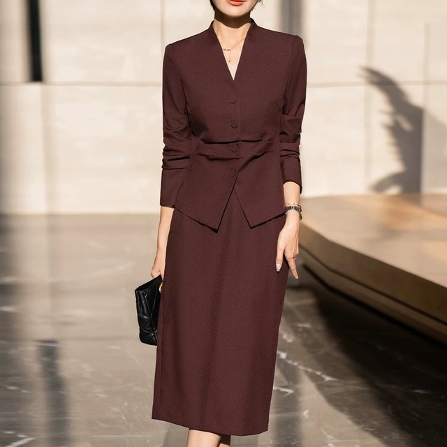 ボタンフロント ミモレ丈 長袖 ジャケット　◆２col   YH9998