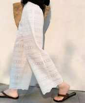 透かし刺繍レース ワイドリラックスパンツ