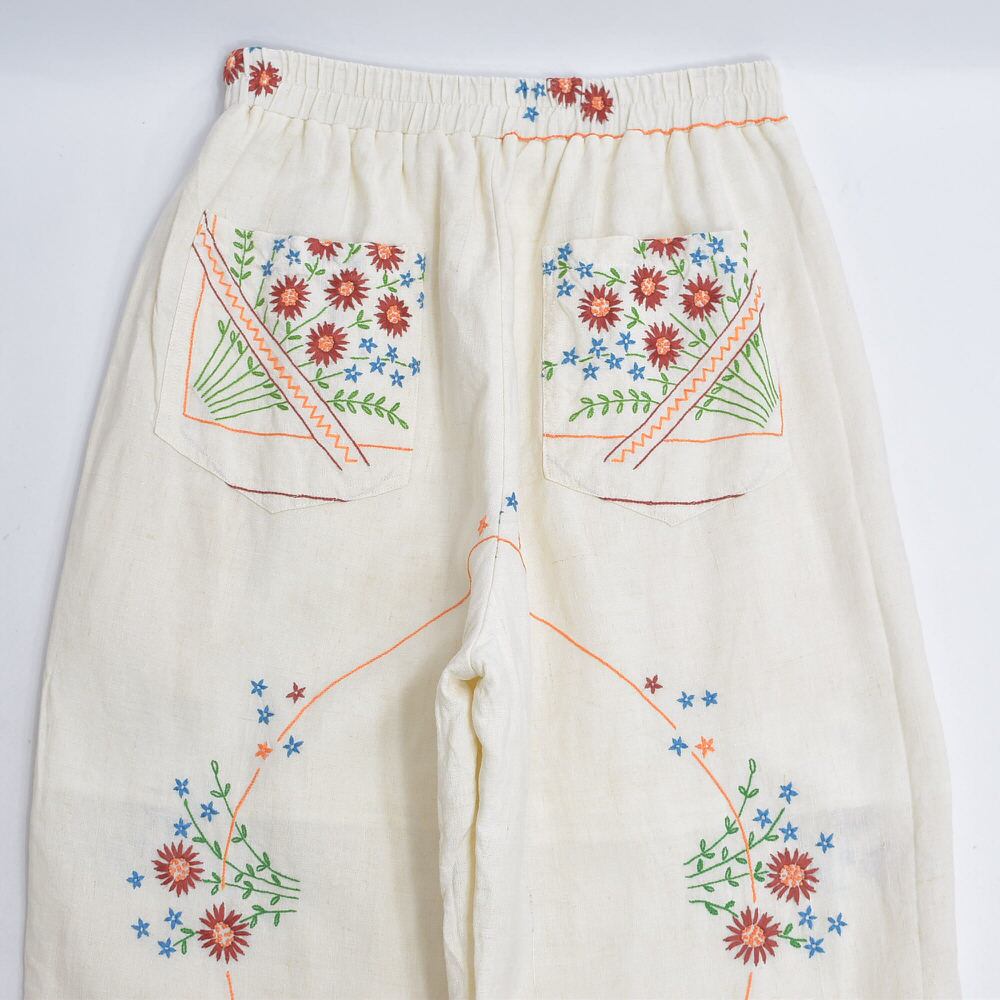 ヴィンテージクロス　リメイクパンツ　バラ刺繍 パッチワークパンツ　再構築　レース Freada/アソートデザインヴィンテージパッチワーク刺繍パンツ｜Daytona