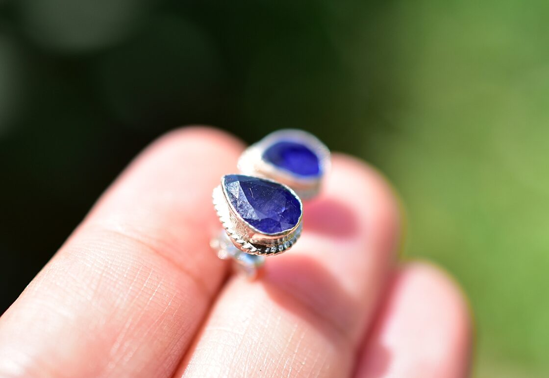完全ハンドメイド☆ブルーサファイア シルバーピアス776 | Pay ID