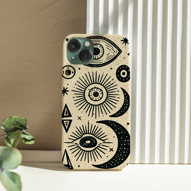 受注生産 iPhoneケース 太陽と目の白黒タリスマン｜魔除けアート TALM081B