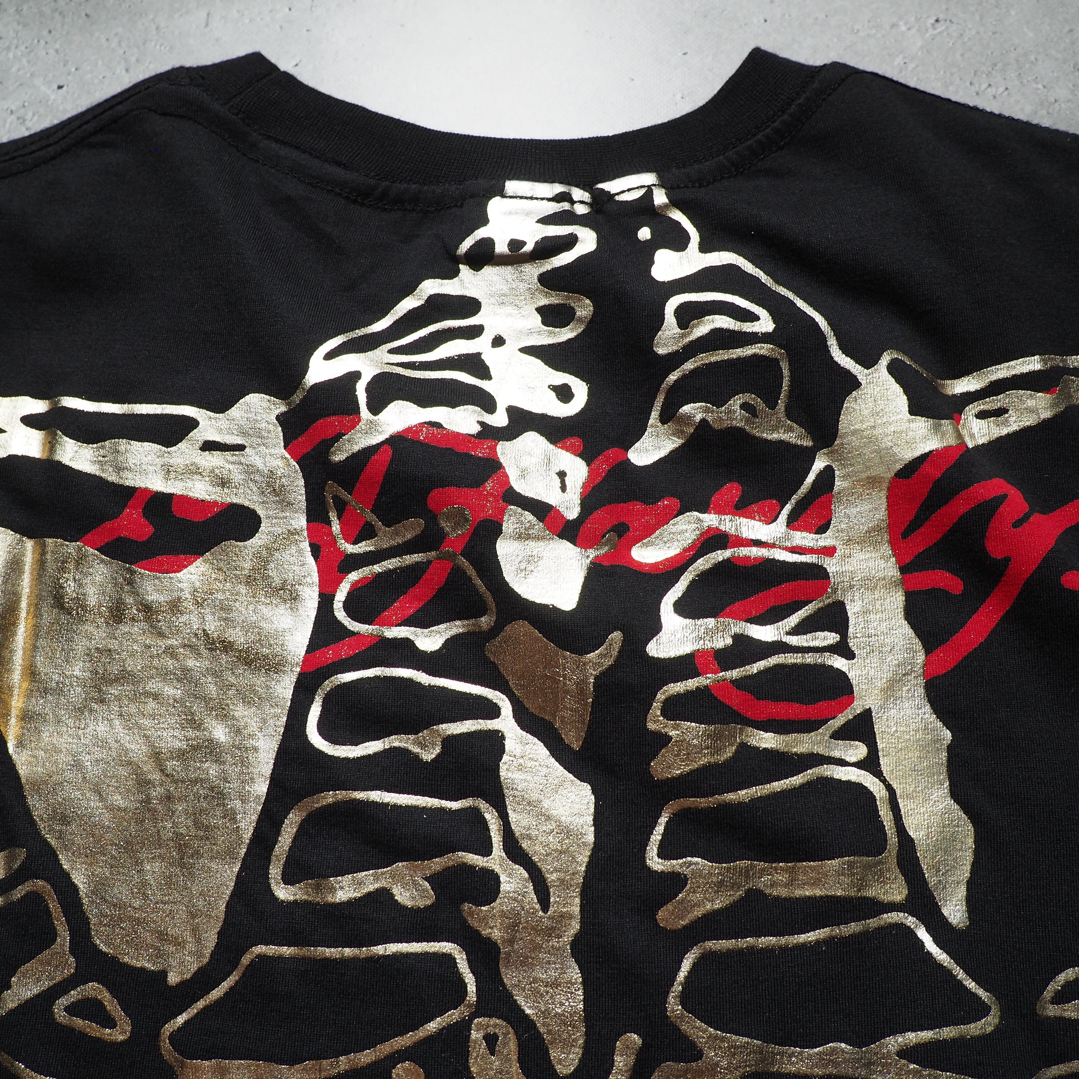 ” Ed Hardy ” Gold Bone framework printed Black SS Tee