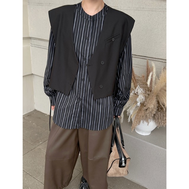 Striped twopiece vest shirt【2color】 C1585