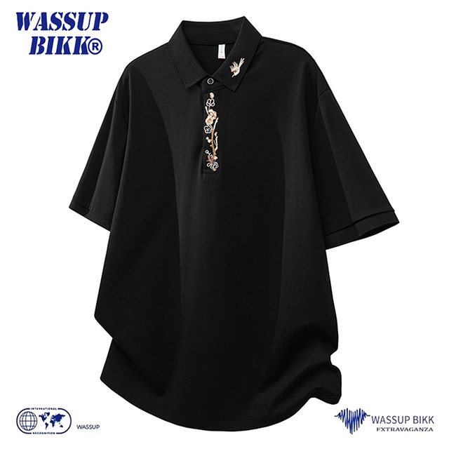 ♥刺繍入りPOLOシャツ！【WSシリーズ】★POLOシャツ★ 刺繍 2color トップス 半袖 ユニセックス メンズ カジュアル 黒 白