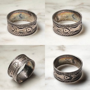 vintage silver engraved silver ring " fish "