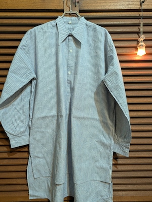 30-40s France Grandpa Shirt Linen Stripe MilkGlassButton