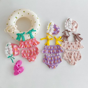 【BABY&KID】夏新作可愛い花柄フリル水着セットアップ 全3色