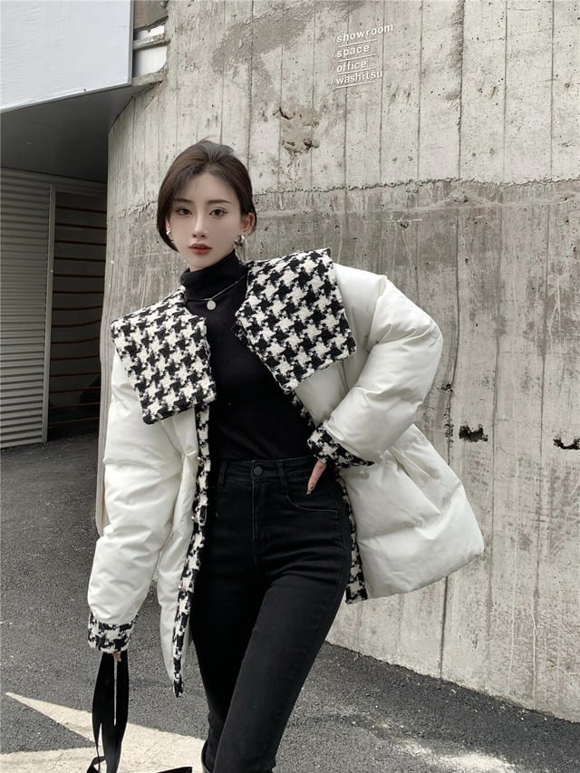 美品♡2way♡ダウンジャケット♡ベスト♡千鳥柄♡ホワイト♡ネイビー