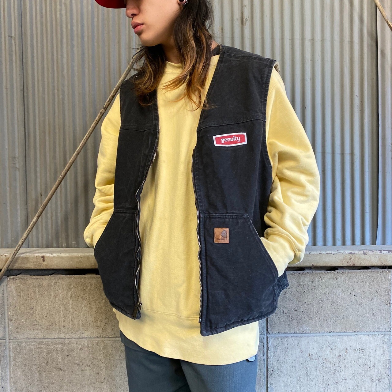 Carhartt カーハート ダック地 ノーカラー ボアワークベスト メンズXL 