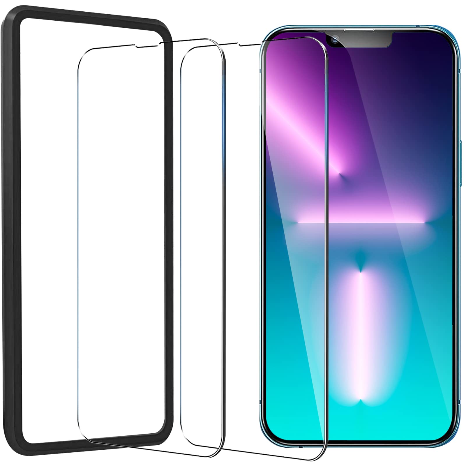 Karpedi ガラスフィルム iPhone 13 / iPhone13 Pro 用 強化ガラス 液晶画面 保護 フィルム アイフォン 13 13Pro 用 保護ガラス 2枚セット ガイド枠付き