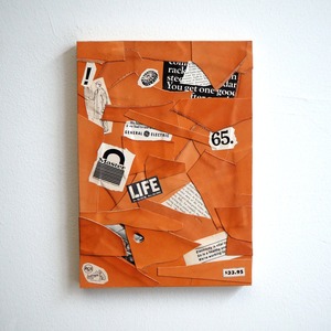 Collage art of leather and vintage magazines (A4 size) Wooden panel