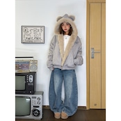 【暖かさUP】ストリート 熊耳ファー中綿ジャケット T1971