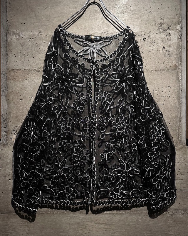【Caka】Artistic Flower Embroidery Design Vintage Sheer Jacket