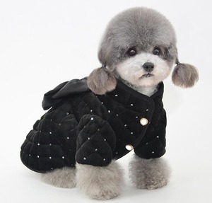 ドッグウェア　可愛いリボン付きキルティングキラキラコート　ブラック　犬服