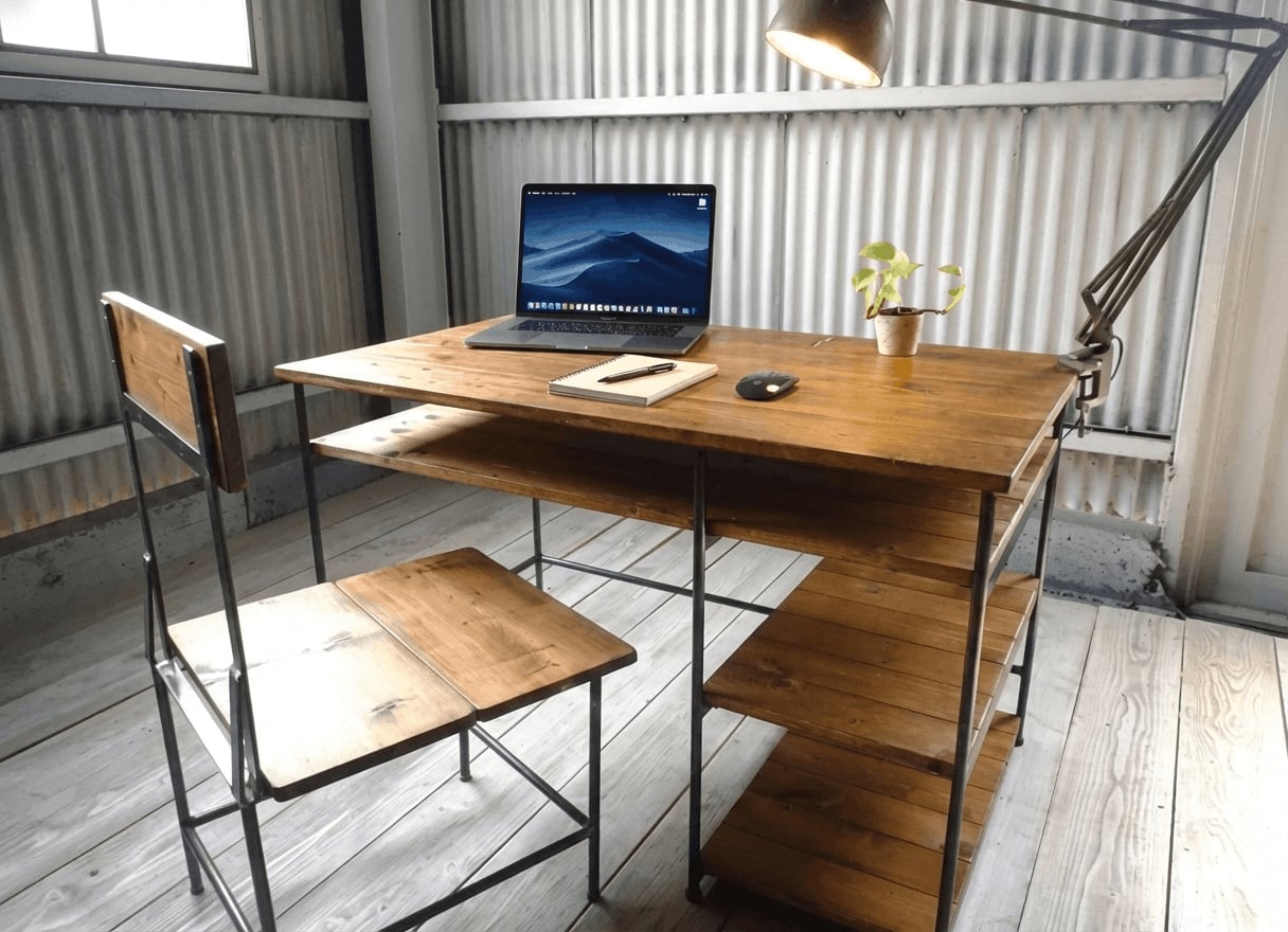 送料無料（送料込価格）】 アイアン ウッド ワークデスク （ 学習机