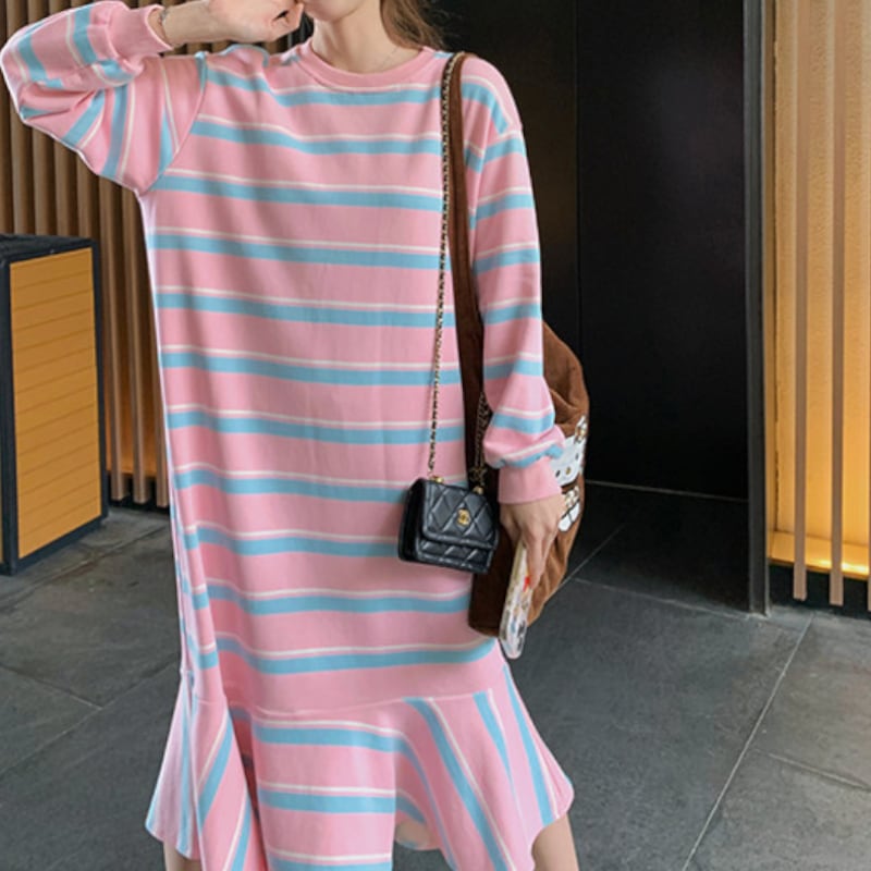 Candy Stripe Mermaid Hem Maxi Dress S0329