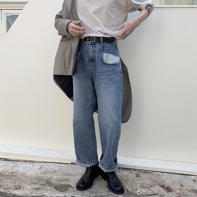 全1色 デニム パンツ ストレート カジュアル 無地 おしゃれ