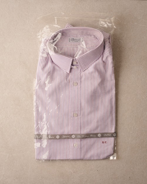 -Dead Stock-[1989] "Charvet" Bespoke Cotton Poplin Striped Shirt (Made in France)
