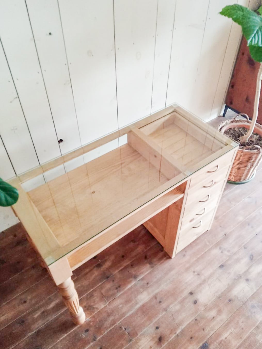 引出し付き木製ネイルテーブル オールドパイン風ナチュラル （ネイル