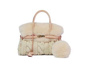 muku NATURAL 693 アイボリー　ムートン　手編みニット　トートバッグ Mサイズ