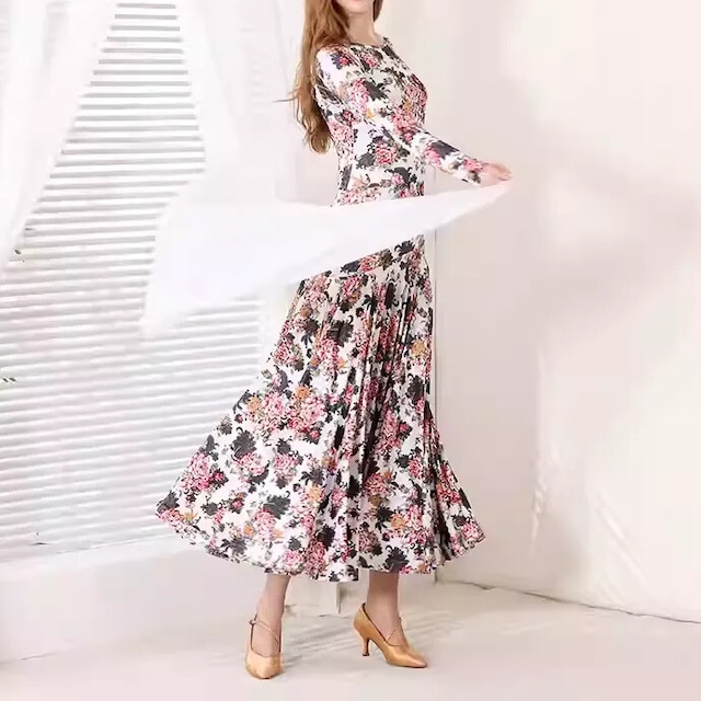 ロングスリーブ フラワープリント ダンスドレス ds1494