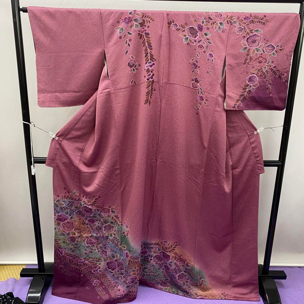 4216 辻が花訪問着 ワイン色 正絹 着物 | Donfamily