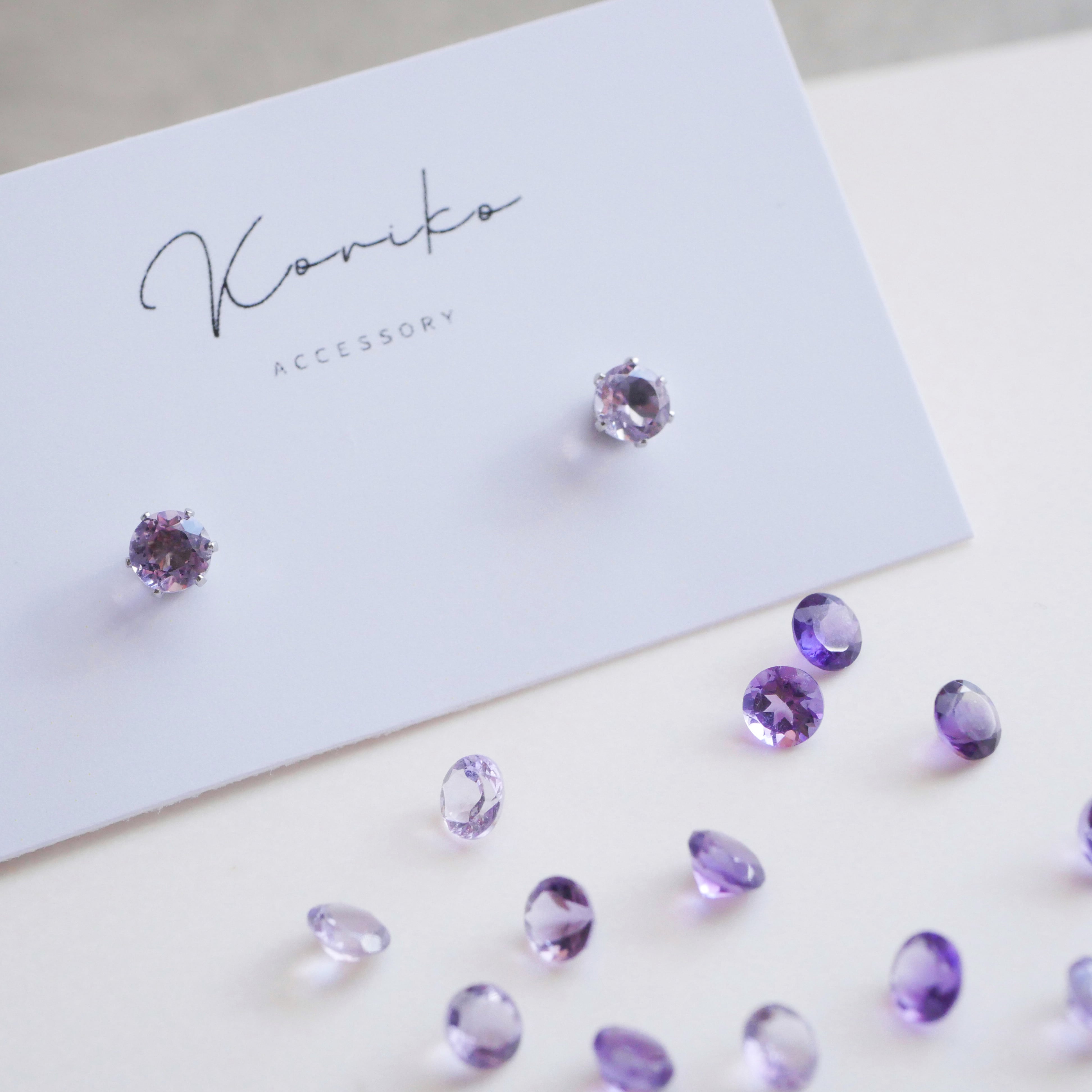春紫のきらめき】アメジストの一粒ピアス4mm 天然石 2月誕生石