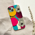 受注生産 iPhoneケース 黄色い丸と白い花のカラフルコラージュ｜花モチーフ ZINE014D