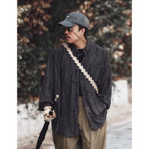 Damage processed long sleeve shirt 0420