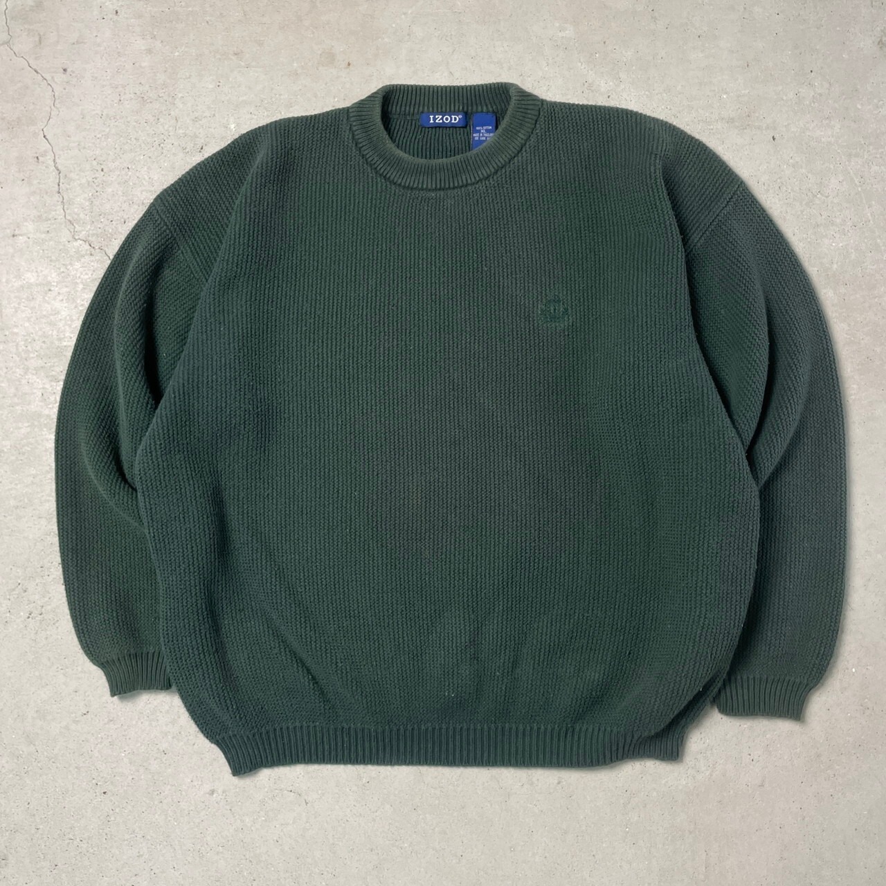 IZOD コットンニットセーター メンズXL 古着 ワンポイントロゴ 刺繍 