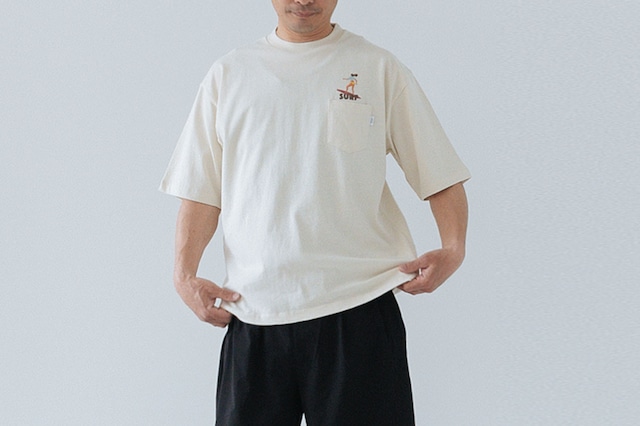 RECYCLE OLD COTTON JERSEY - CREW NECK SHORT SLEEVE TEE : リサイクルオールドコットン天竺 - " SURF "刺繍半袖TEE