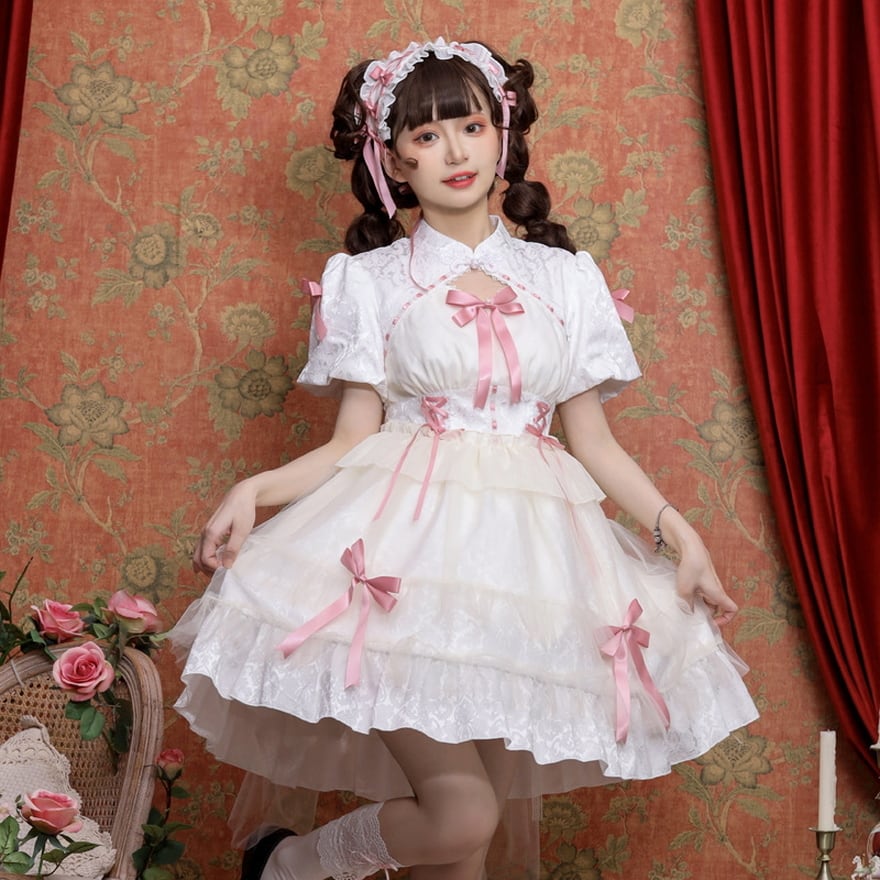 ロリータファッション通販 SEASONZ ロリータ服 チャイナ服 華ロリ 中華ロリータ ワンピース ドレス 半袖 メイド服 ゆめかわ ロリィタ  lolita 中華風 姫 コンカフェ ロマンティック ろりーた 服 | ロリータファッション通販 SEASONZ powered by BASE