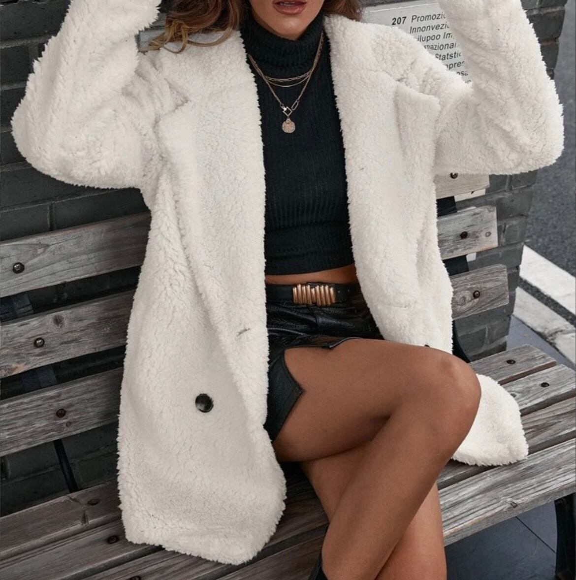 White Teddy Bear Middle Coat テディベアコート 白 ホワイト ミドル丈