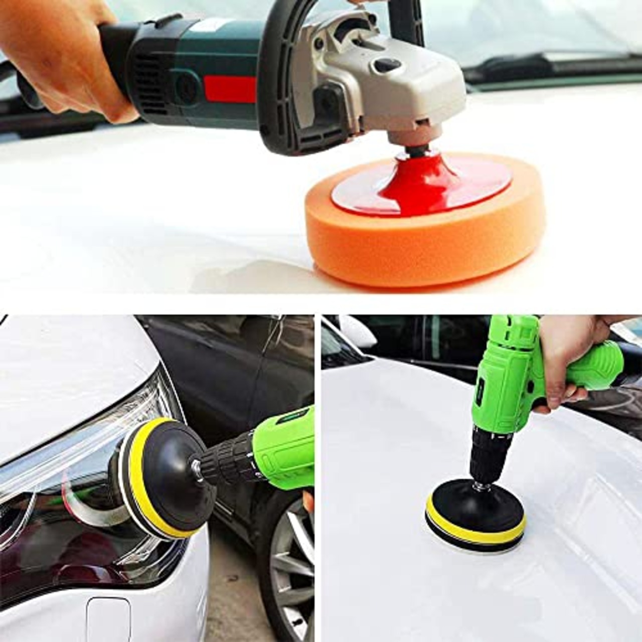 スポンジバフ 洗車 125mm 電動ポリッシャー用 研磨スポンジ ウレタンバフ 車磨き用 ワックスがけ スポンジバフ 研磨バフ ポリッシャーバフ 平型スポンジ マジックテープ式 8個セット (ブラック+オレンジ)