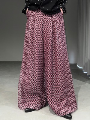 silk organdy wide tuck trousers / pink × black