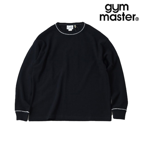 gym master ジムマスター ブロックインレー クルーネック メンズ ロンT 長袖Tシャツ インレー コットン100% 無地 配色リブ クルーネック ジムマスター オフィスカジュアル G833787 ブラック