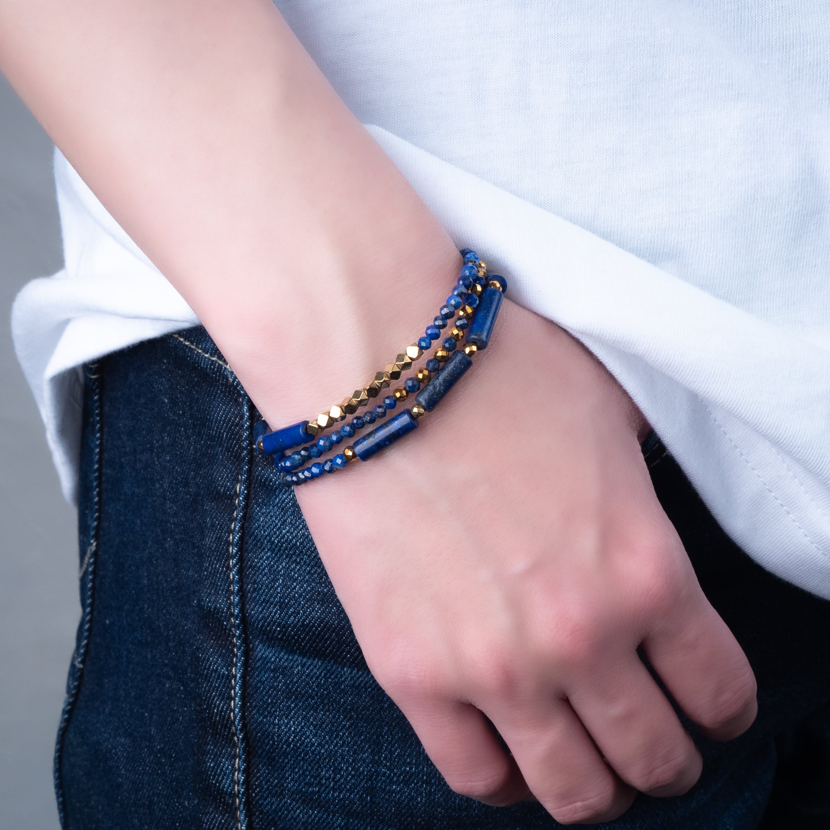 ラピスラズリ×ゴールドの3連ブレスレット