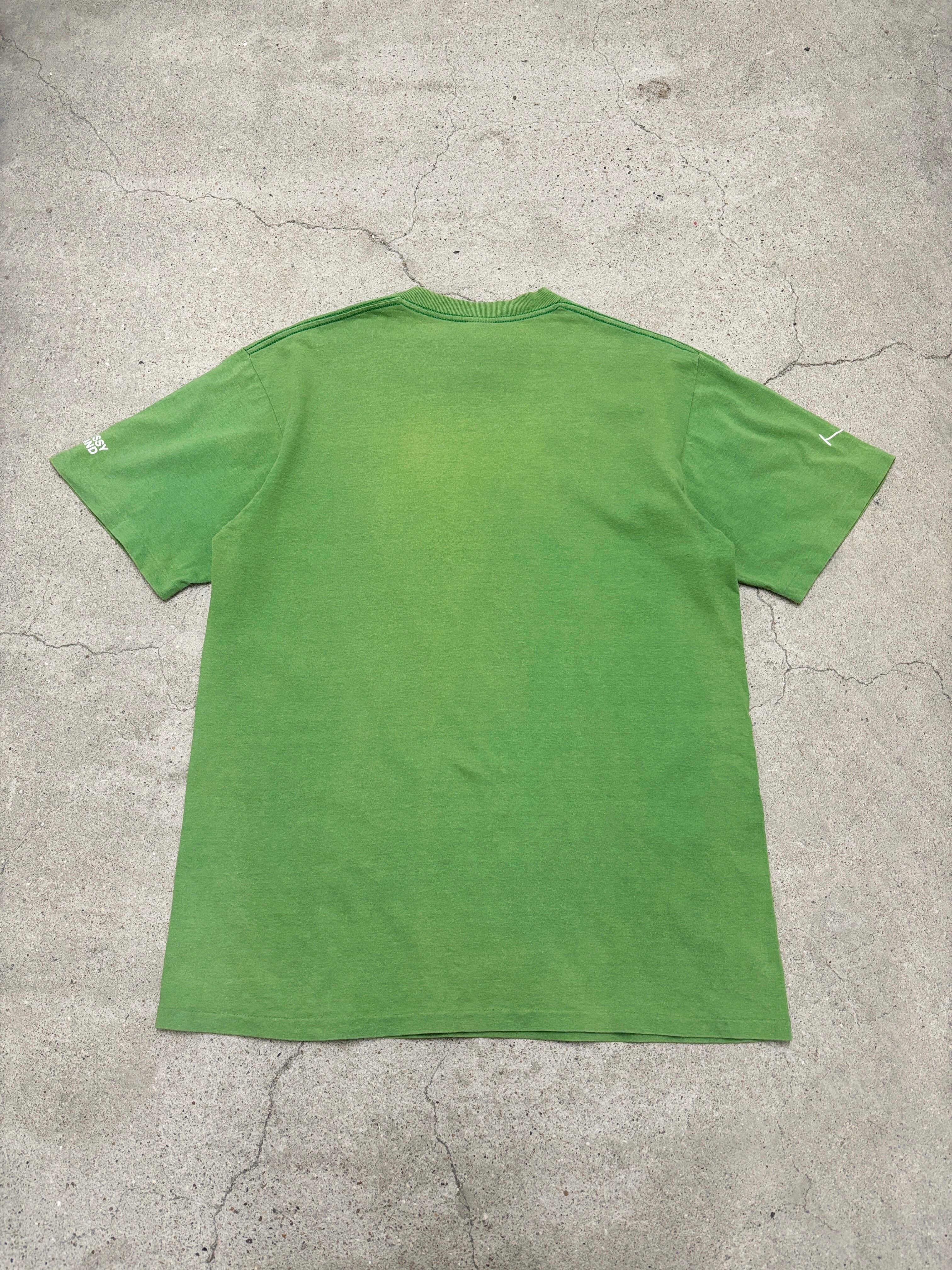 00s OLD STUSSY/Cow print Tee/L/牛プリントTシャツ/グリ－ン/ロゴ