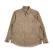 90s CHAPS RALPH LAUREN チャップス ラルフローレン ストライプ BD ボタンダウン 長袖 ネル風シャツ M/ベージュ系 メンズ ビンテージ