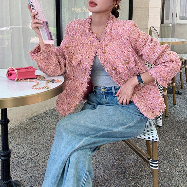 ボタンフロントショート丈ツイードジャケット　11217