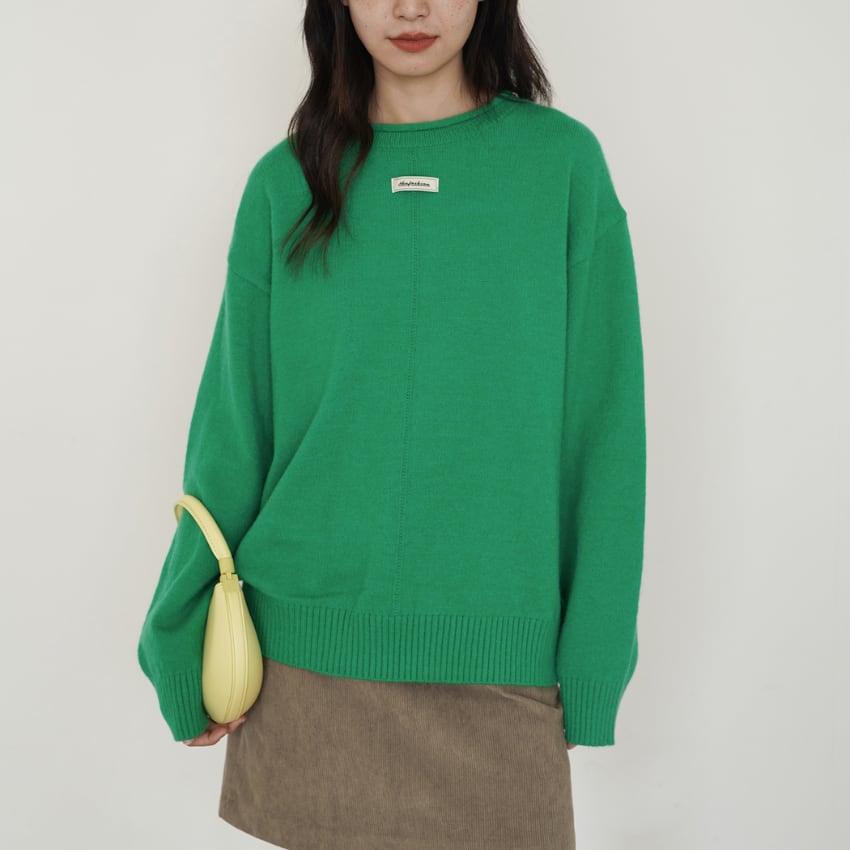 point tag crew neck knit　J00093