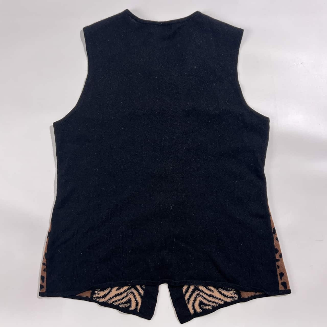 カシミヤ100% Maha Magha マハマハ ゼブラ レオパード アニマル柄 切替 前開き ニット ベスト/マルチ レディース