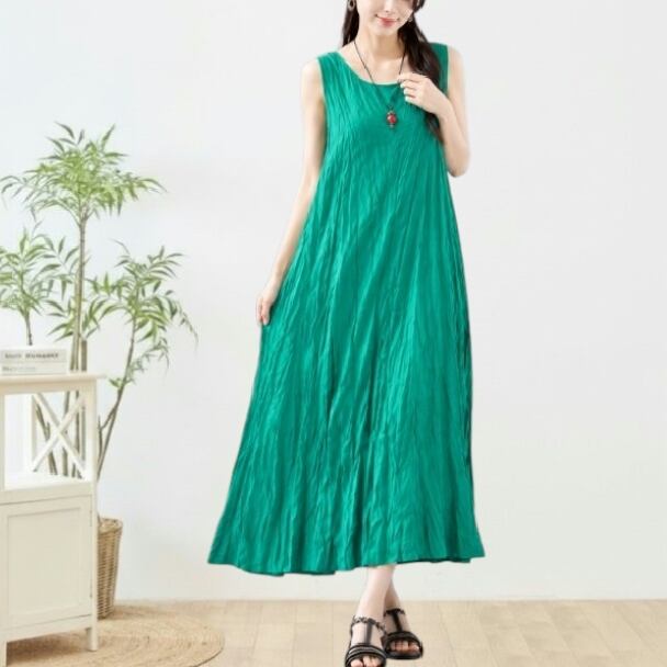 ワンピース ワッシャー ノースリーブ マキシ N82-749 TRUBE M L ブルーグリーン fmsd 上品 ゆったり 体型カバー きれいめ ミセス 春夏
